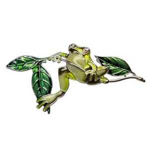 Frog on Twig Brooch Pin Sterling Silver Plated Enamel Zarlite by Zarah